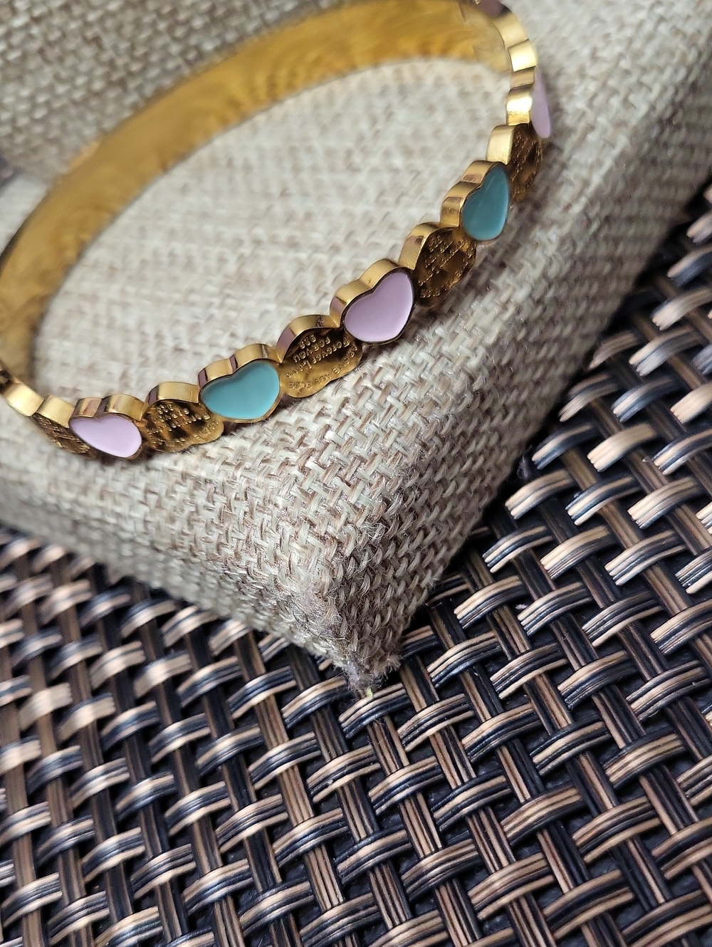 Gold Heart Enamel Bracelet in Pink & Mint - Women Jewelry